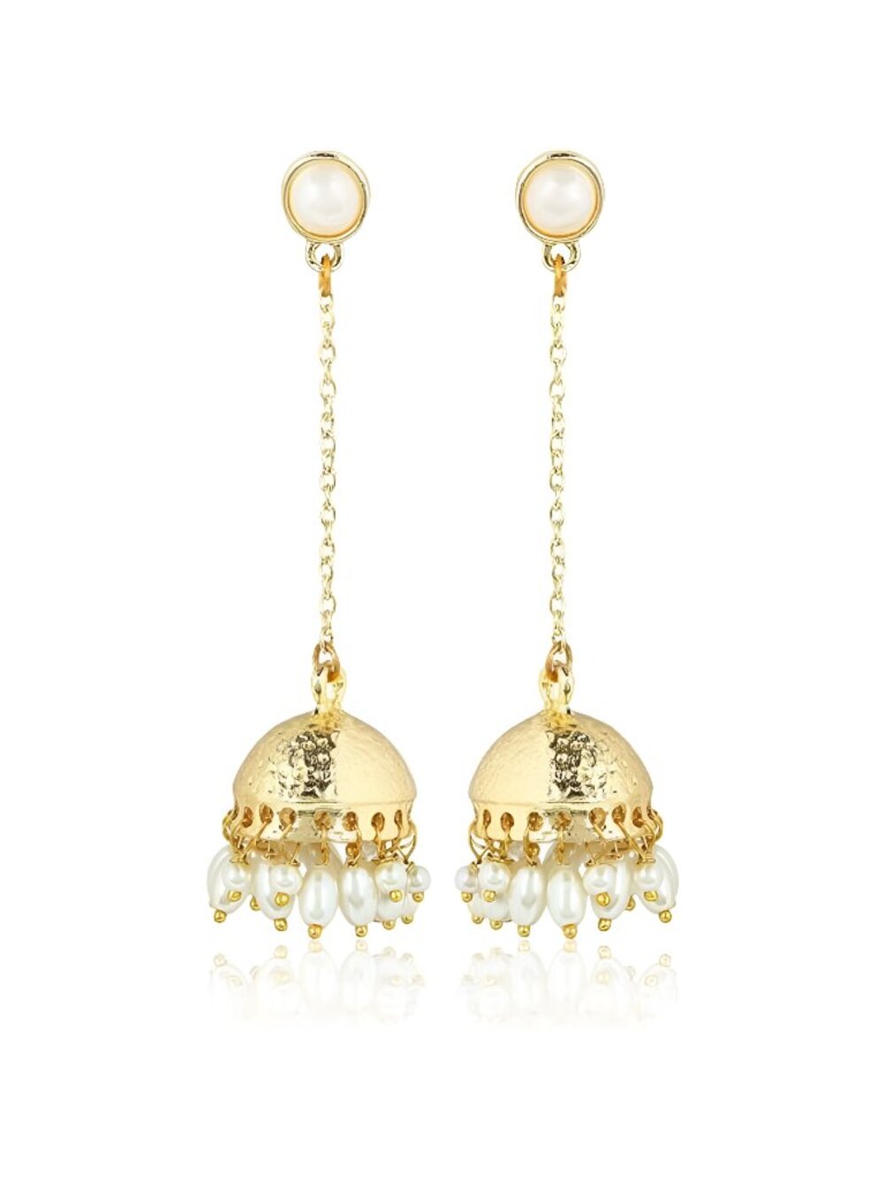 Traditional Long Indian Jhumka Jhumki Golden Dangle Earrings W/ Pearl For Women